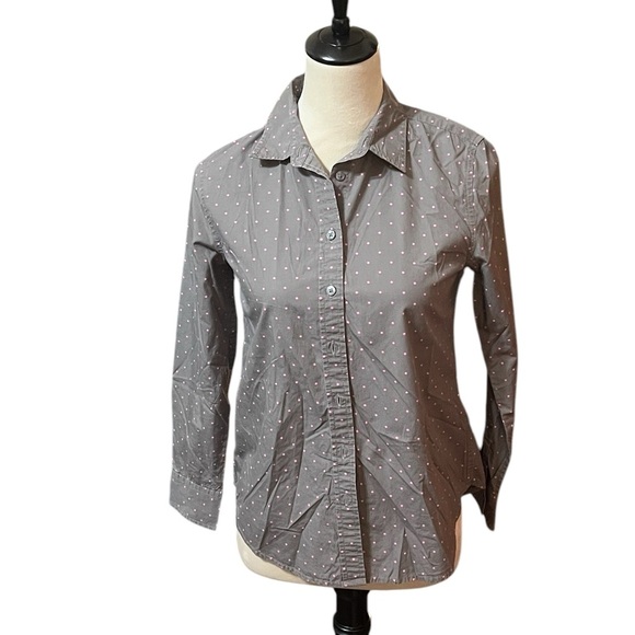 Banana Republic Gray With Pink Polka Dots Blouse - Picture 1 of 5